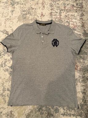 Roberto Cavalli Light Gray Polo with Navy Crest